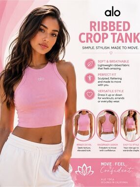 NWOT ALO Yoga Ribbed Crop Tank Top - Soft Pink